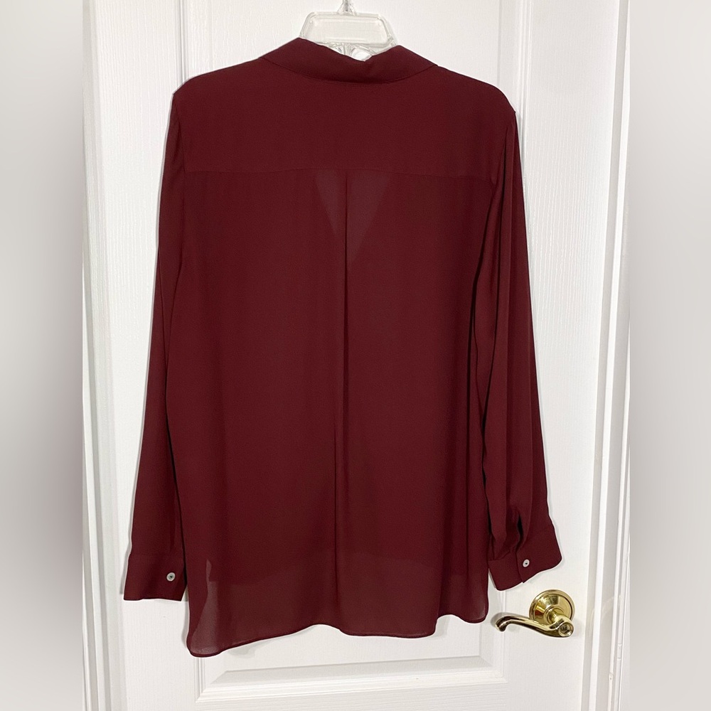 Foxcroft Draped Wrap Style Long Sleeve Blouse Burgundy Size 16 - Picture 2 of 9